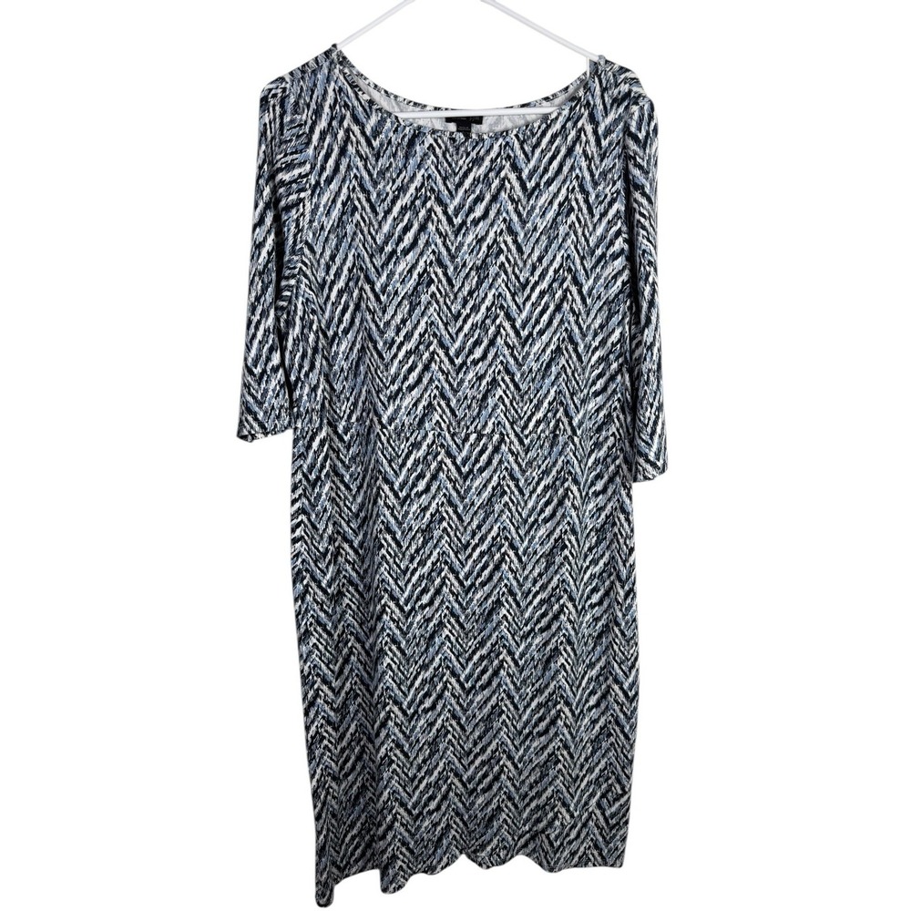J Jill Wearever Shift Dress Size Large Blue Gray Stretch Knit Pullover